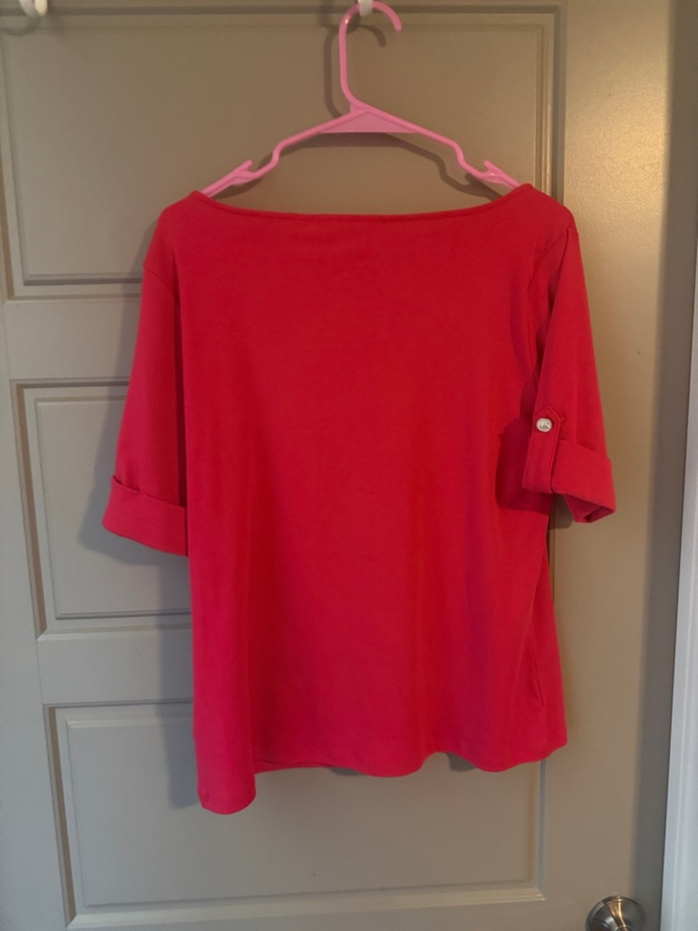 NWT Michael Kors Hot Pink Roll-Tab Short Sleeve Tee - Picture 2 of 3